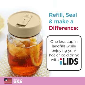 iLIDS Mason Jar Drink Lid, Regular Mouth, Butter, Pack of 2