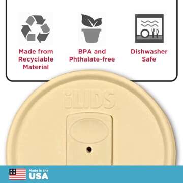 iLIDS Mason Jar Drink Lid, Regular Mouth, Butter, Pack of 2