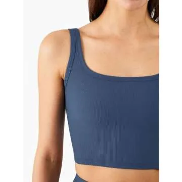 Chilylori Women's Seamless Sports Bra Workout Crop Top Ribbed Padded Longline Wirefree Medium Support Tank Tops Fitness Bras Top Workout Tops for Women Sports Bra Blue M