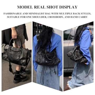 Crossbody Tote Bags for Women Punk Faux Leather Hobo Rivet Purse with Multi Pockets and Studs Design...