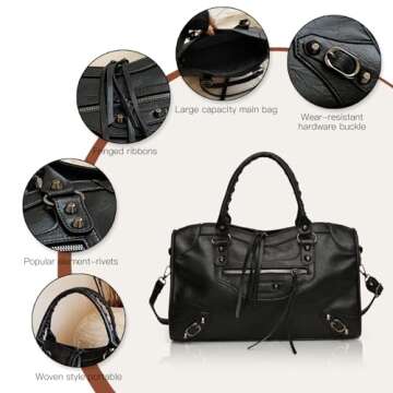 Crossbody Tote Bags for Women Punk Faux Leather Hobo Rivet Purse with Multi Pockets and Studs Design Trendy Punk Rivet Studded Shoulder Bag Work Boston Goth Bag, Black