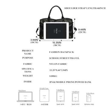 Crossbody Tote Bags for Women Punk Faux Leather Hobo Rivet Purse with Multi Pockets and Studs Design Trendy Punk Rivet Studded Shoulder Bag Work Boston Goth Bag, Black