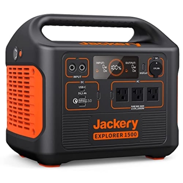 Jackery Portable Power Station Explorer 1500, 1534Wh Capacity with 3 x 110V/1800W Lightweight AC Out...