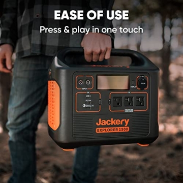Jackery Portable Power Station Explorer 1500, 1534Wh Capacity with 3 x 110V/1800W Lightweight AC Outlets, Solar Generator, Non-gasoline for Home Use Backup, Emergency, RV Outdoor Off-Grid Camping