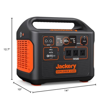 Jackery Portable Power Station Explorer 1500, 1534Wh Capacity with 3 x 110V/1800W Lightweight AC Outlets, Solar Generator, Non-gasoline for Home Use Backup, Emergency, RV Outdoor Off-Grid Camping