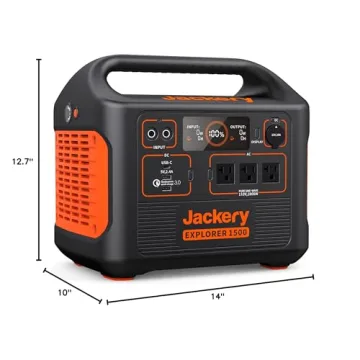Jackery Portable Power Station Explorer 1500, 1534Wh Capacity with 3 x 110V/1800W Lightweight AC Outlets, Solar Generator, Non-gasoline for Home Use Backup, Emergency, RV Outdoor Off-Grid Camping