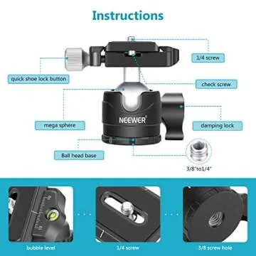 NEEWER 28mm Low Profile Tripod Ball Joint 360° Pan Rotation with 1/4" Arca Type Quick Release Plate and Spirit Level for Tripods, Monopods, Max Load: 6.6LB/5kg