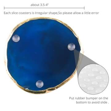 FUSHENMU Agate Coasters 3.5-4’’ Natural geode Coasters with Golden Rim & Coaster Holder Coffee b...