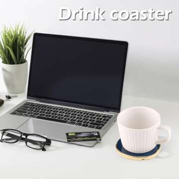 FUSHENMU Agate Coasters with Golden Rim & Holder Set