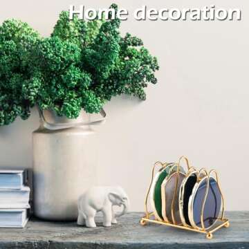 FUSHENMU Agate Coasters with Golden Rim & Holder Set