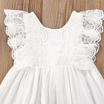 Toddler Baby Girl Infant Comfy Cotton Linen Lace Princess Overall Dress Sundress