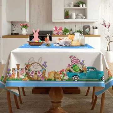 JNDJE Easter Tablecloth 60x84 | Bunny Eggs Tulip Decor