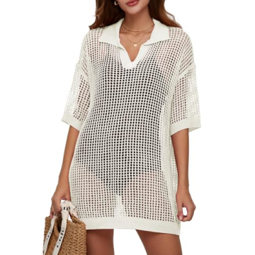 DEEP SELF Women Swimsuit Coverup Crochet Bathing Suit Cover Ups for Swimwear 2024 Summer V Neck Beac...