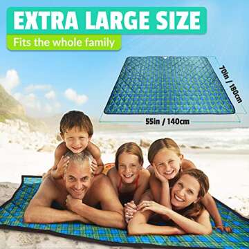 Roebury Beach Blanket Sand Proof & Outdoor Picnic Blanket - Water Resistant, Large Mat for Camping or Travel. Washable, Foldable, Easy Carry Compact Tote Bag (Green/Blue Plaid)