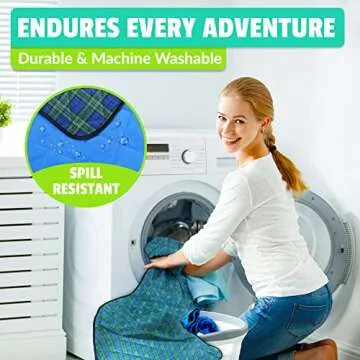 Roebury Beach Blanket Sand Proof & Outdoor Picnic Blanket - Water Resistant, Large Mat for Camping or Travel. Washable, Foldable, Easy Carry Compact Tote Bag (Green/Blue Plaid)