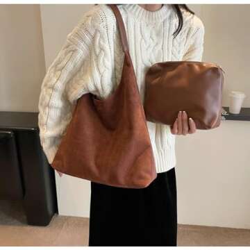 2 Pcs Slouchy Hobo Bags Women Suede Crescent Satchels Shoulder Bag Crossbody Purse Top-handle Colleg...