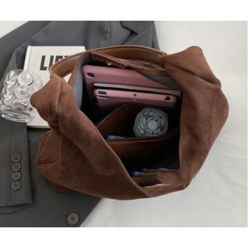 2 Pcs Slouchy Hobo Bags Women Suede Crescent Satchels Shoulder Bag Crossbody Purse Top-handle College Tote Handbag 2024