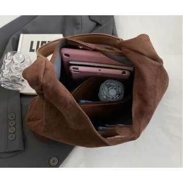 2 Pcs Slouchy Hobo Bags Women Suede Crescent Satchels Shoulder Bag Crossbody Purse Top-handle College Tote Handbag 2024