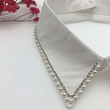 Detachable Dickey Collar Half Shirt Blouse False Collar Crystal Pearl Lapel Fake Collar Choker Peter Pan Necklace Faux Collar (Type 1, White)