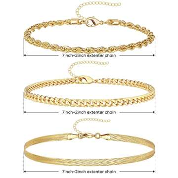 Gokeey Reoxvo 14K Gold Plated Snake Herrinbone Chain Bracelets Set for Women Dainty Gold Bracelets Set for Women Trendy Gold Stackable Bracelets 3pcs
