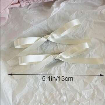 XFYUZR Women Hair Clips Set - Long Tail Ribbon Bow Clips, Ponytail Holders, Claw Clips for Girls in White and Pink, 10 Pieces