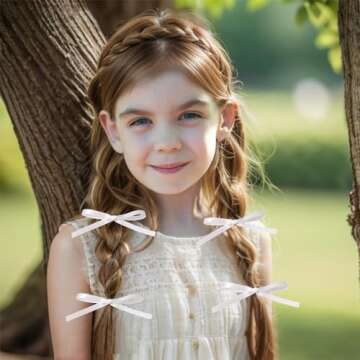 XFYUZR Women Hair Clips Set - Long Tail Ribbon Bow Clips, Ponytail Holders, Claw Clips for Girls in White and Pink, 10 Pieces