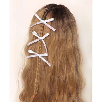 XFYUZR Women Hair Clips Set - Long Tail Ribbon Bow Clips, Ponytail Holders, Claw Clips for Girls in White and Pink, 10 Pieces