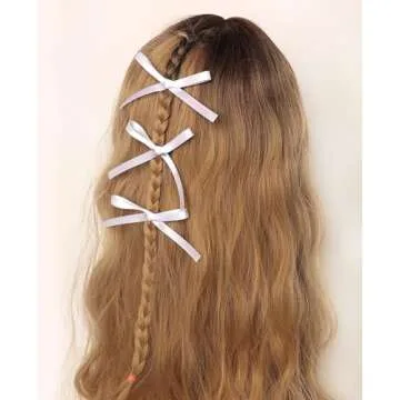 XFYUZR Women Hair Clips Set - Long Tail Ribbon Bow Clips, Ponytail Holders, Claw Clips for Girls in White and Pink, 10 Pieces