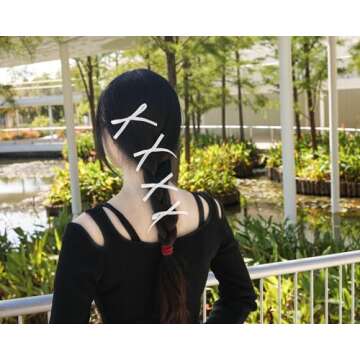 XFYUZR Women Hair Clips Set - Long Tail Ribbon Bow Clips, Ponytail Holders, Claw Clips for Girls in White and Pink, 10 Pieces