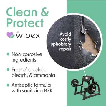Wipex Gym Wipes Fitness Equipment Wipes, Plant-Based Cloth - Lemongrass, Eucalyptus and Vinegar Wipe...
