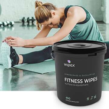 Wipex Gym Wipes Fitness Equipment Wipes, Plant-Based Cloth - Lemongrass, Eucalyptus and Vinegar Wipes to Clean Surfaces, Safe Yoga Mat Cleaner Wipes, All Purpose Gym Cleaner, 400 Count
