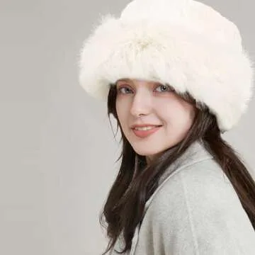 HH HOFNEN Winter Bucket Hat - Fluffy Faux Fur Fisherman