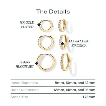 PAVOI 18K Gold Huggie Hoop Earrings Set 3 Pack