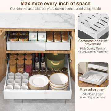 Expandable Pull Out Cabinet Organizer 16.5"Deep, 12.4-20.4" Slide Out Drawers for Kitchen Cabinet,Ad...