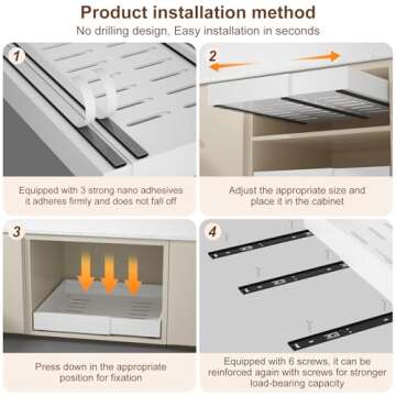 Expandable Pull Out Cabinet Organizer 16.5"Deep, 12.4-20.4" Slide Out Drawers for Kitchen Cabinet,Adjustable Cabinet Drawer for Pot/Pan,Pull Out Shelves Fixed with Adhesive Film or Screws(white)