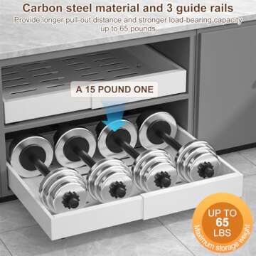 Expandable Pull Out Cabinet Organizer 16.5"Deep, 12.4-20.4" Slide Out Drawers for Kitchen Cabinet,Adjustable Cabinet Drawer for Pot/Pan,Pull Out Shelves Fixed with Adhesive Film or Screws(white)