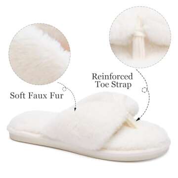 MAXTOP Fluffy House Slippers for Women Open Toe Cute Memory Foam Flip Flop Slippers Indoor Outdoor Soft Slides Shoes