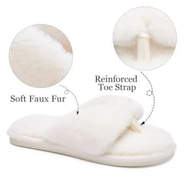 MAXTOP Fluffy House Slippers for Women Open Toe Cute Memory Foam Flip Flop Slippers Indoor Outdoor Soft Slides Shoes