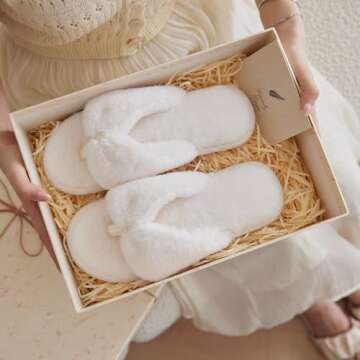 MAXTOP Fluffy House Slippers for Women Open Toe Cute Memory Foam Flip Flop Slippers Indoor Outdoor Soft Slides Shoes