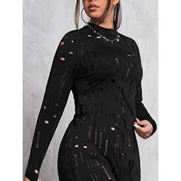 SUZONANA Women's Sexy Two Piece Sets for Women Night Out Hollow 2 Piece Party Outfits Long Sleeve Bodycon Shorts Pants Black S