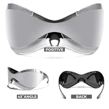 FEISEDY Oversized Shield Futuristic Sunglasses for Women Men Alien Fashion Y2K Wrap Around Visor Sun...