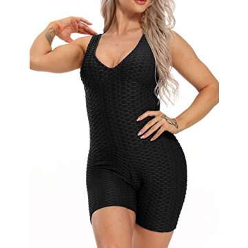RIOJOY Womens Yoga Jumpsuits Butt Lifting Workout Sexy Romper Texture Bodysuit