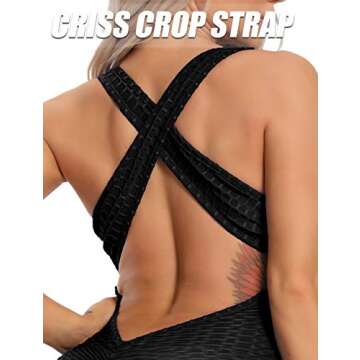 RIOJOY Womens Yoga Jumpsuits Butt Lifting Workout Sexy Romper Texture Bodysuit