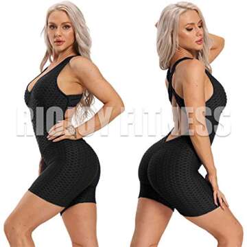 RIOJOY Womens Yoga Jumpsuits Butt Lifting Workout Sexy Romper Texture Bodysuit