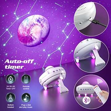 Constellations Planetarium Planets Stars Projector: 20 in 1 Night Light White Solar System Space Ceiling Projector with Bluetooth Speaker for Bedroom