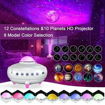 Constellations Planetarium Planets Stars Projector: 20 in 1 Night Light White Solar System Space Ceiling Projector with Bluetooth Speaker for Bedroom