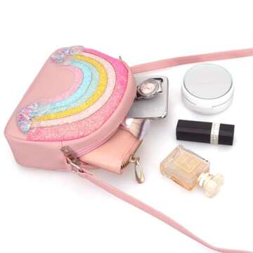 Dksyee Cute Crossbody Bags for Little Girls Toddler Pink Rainbow Crossbody Bag Small Shoulder Bags K...