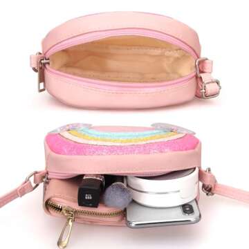 Dksyee Cute Crossbody Bags for Little Girls Toddler Pink Rainbow Crossbody Bag Small Shoulder Bags Kids Wallet Crossbody Purse Handbag Cross Body Bag