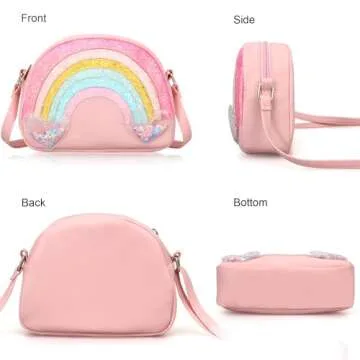 Dksyee Cute Crossbody Bags for Little Girls Toddler Pink Rainbow Crossbody Bag Small Shoulder Bags Kids Wallet Crossbody Purse Handbag Cross Body Bag