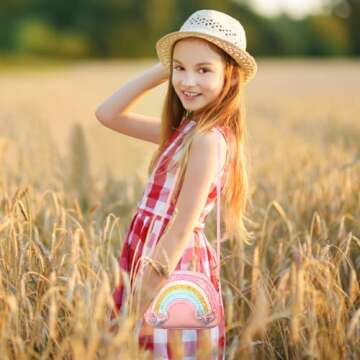 Dksyee Cute Crossbody Bags for Little Girls Toddler Pink Rainbow Crossbody Bag Small Shoulder Bags Kids Wallet Crossbody Purse Handbag Cross Body Bag